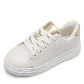 HOMEHOT Girls Sneakers Lace Up White Golden Shoes Thick-Soled Little Kid Big Kid