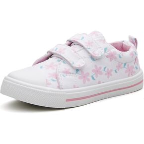 Toddler Little Kid Girls' and Boys' Canvas Sneakers with Hook and Loop Straps Easy On Casual Shoes