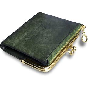 Womens Wallet Small Bifold Rfid Ladies Mini Vintage Coin Purse With Zipper and Kiss Lock (Brown)