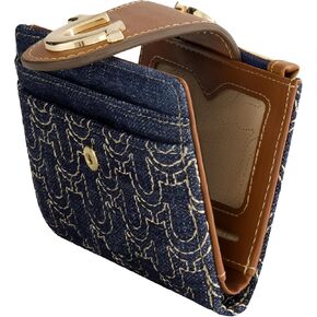 True Religion Women's Mini Wallet, Horseshoe Logo Small Compact Clutch Purse, Dark Denim, One Size