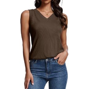 Women Loose Fit Sleeveless V Neck Rib Knit Tank Top Basic Tee Tops 2025 Casual T-Shirt Going Out Workout Outfits