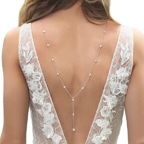 Rhinestone Long Drop Back Chain Jewelry Rhinestone Bridal Back Necklace Sexy Crystal Shoulder Chain Necklace Wedding Backdrop Chain Jewelry for Women