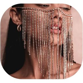 Multi-layered Rhinestone Tassel Veil Masks for Women Festival Rave Crystal Face Chain Masquerade Dance Costume Face Jewelry