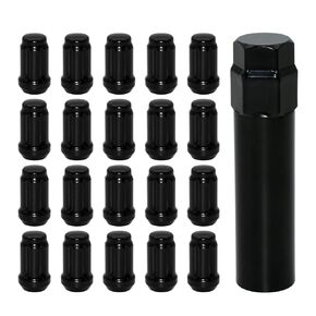 20pcs m12x1.5 صواميل العروة السوداء السوداء مع مفتاح واحد المقبس ، طول 35 مم من صواميل العروة المغلقة من أجل الانصهار ، التركيز ، الهروب من العجلة ما بعد البيع