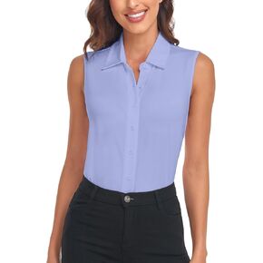 Soneven Women's Sleeveless Polo Button Down Shirt V Neck Casual Work Blouse