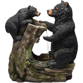 Alpine Corporation USA1132 دب أرضي داخلي/خارجي وشبل على نافورة السجل ، الدب المرح و Cub Garden Fountain 26 "، Black