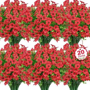 20 Bundles Artificial Flowers for Outdoors Decoration Fake Silk Flowers UV Resistant Faux Plants Artificial Daisy Eucalyptus for Spring Summer Garden Yard Porch Window Home Decor, Mix Colors