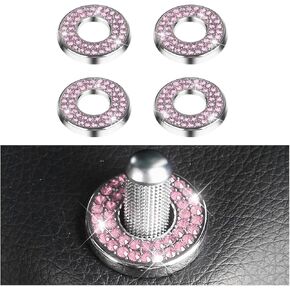 4PCS Bling Car Door Lock Cover Sticker, Crystal Rhinestone Vehicle Door Lock Pull Rod Bolt Decoration Caps, Sparkly Interior Door Lock Pin Cover, Universal Automotive Accessories (White)