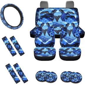 Horse American Flag Print Car Seat Covers Full Set, Auto Accessories Pack of 13, Breathable Steering Wheel Cover, Seat Belt Covers, Coasters with A Finger Notch, Universal Fit Most Cars