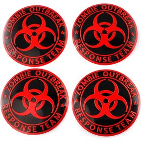 XDG Set of 4 Sticker Wheel Hub Caps Centre Cover for Zombie Outbreak Response Team Emblem Circular arc Form 3D Stereo Aluminum Alloy Dust-Proof Anti-Rust Emblem Badge Stickers (red)