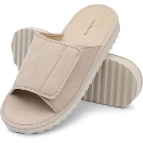 Bigwow Men's Slippers Open Toe House Slipper Adjustable Wrap Suede Slides Extra Wide Slip On Non-Slip Indoor Home Shoes