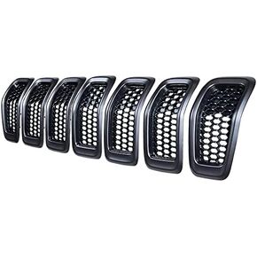 Astra Depot Compatible with 2019 2020 2021 2022 2023 Jeep Cherokee Front Grill Grille Inserts Black Honeycomb Mesh Gloss Trim Cover (7pcs)