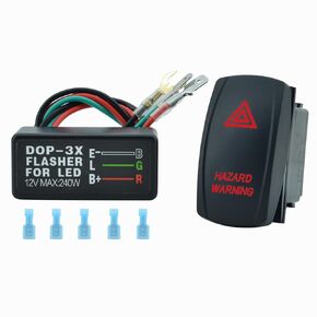 Universal Hazard Warning Rocker Switch with 3Pin Flasher Relay Red LED Blinker 20A/12V 10A/24V for Car Truck Pickup ATV UTV RV Vehicle Off-Road Tractor Boat Motorcycle