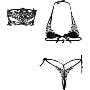 Women Micro Bikini 2 Piece Lace Lingerie Extreme Thong Mini Tiny Underwear Halter Swimsuit Sexy Bra and Panty Set