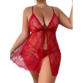 Soly Hux Women's Plus Size Sexy Lingerie مجموعات Babydoll Mesh Cheer Chemise See من خلال مجموعات الملابس الداخلية الدانتيل