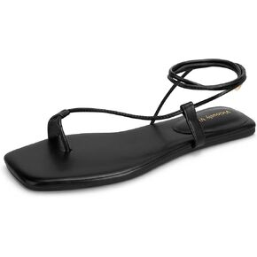 Women's Lace Up Sandals Strappy Flats Gladiator Wrap Flip Flop Tie Open Ring Toe Summer Shoes