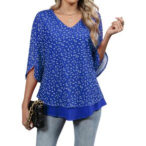 Blooming Jelly Women's Summer Tunic Tops 3/4 Sleeve Dressy Casual Blouses Mesh Double Layered Business Outfits 2025