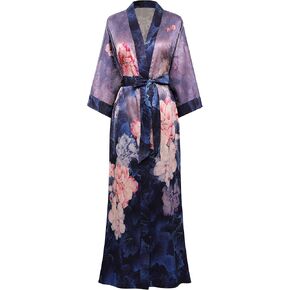 PRODESIGN Kimono Robes for Women - Long Silky Sleepwear Nightgown Bathrobe Floral Dressing Gowns Blouse Bride Bridesmaid Robe