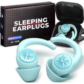 Ear Plugs for Sleeping - NRR33dB Noise Cancelling Earplugs for Sleep, Snoring Blocking, Travel, 2 Pairs Reusable Washable Soft Silicone Ear Plugs for Side Sleeper, Sky Blue
