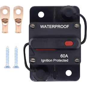Hisport 60A AMP Circuit Breaker Holder W/RESET RESET يدويًا مقاومًا للماء DC 12-48V متوافق مع نظام Trolling Motor Marine Marine ATV Moticles STERONIO AUDIO SODERANIN