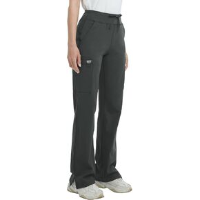 QBK High Rise Yoga Scrub Pants Women - Straight Wide Leg Uniform Pants with Cargo Pocket, Anti-Wrinkle & Knit Yoga Waistband