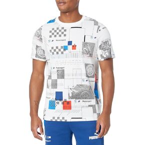 PUMA MEN MENS BMW MMS في جميع أنحاء طباعة تي شيرت ، بيضاء ، صغيرة