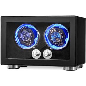 ANWBROAD Watch Winder for Automatic Watches Double Watch Rotator with LED and 4 Rotating Modes Watch Turner Super Quiet Mabuchi Motor Watches Winder Box with Adapter Gift for Man UJWW004B