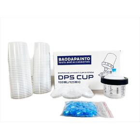 Disposable Spray Gun Paint Cup, Paint Mixing Cups System, 20 Ouncez (600ml) Kit, 25 Pack Cup Liners, 25 Lids, 1 Hard Cup, 1 Collar with 10 Plugs, for Spray Gun Sagola, Sata, Iwata, Devilbiss