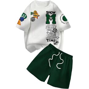 SHENHE Men's 2 Piece Summer Outfits Short Sleeve Graphic Tee and Shorts Set Tracksuits