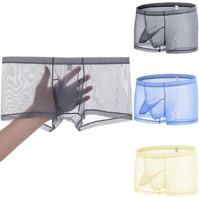 JINSHI Men’s Sexy Underwear Mesh Sheer See Through Boxer Briefs transparent Bulge Pouch ultra thin Breathable Trunks