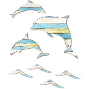 Putuo Decor 3pcs Wood Dolphin Wall Art Nautical Coastal Theme Decor Dolphin Sea Wave Wall Decor Hanging Dolphin Wall Sculpture Sea Creature Lake House Ocean Decor For Home Bathroom
