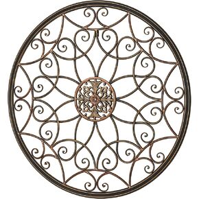 Touch of Class Layken Openwork Round Center Medallion Metal Wall Art - Bronze, Copper, Gold - Elegant Style Decor for Bedroom, Living Room - Circular Encased Decorative Scroll