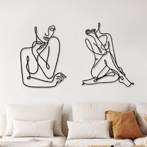 2 Pcs Metal Minimalist Wall Art Decor Abstract Woman Home Decor Room Decor Bedroom Decor Modern Wall Decor Metal Single Line Art Female Body Decor for Kitchen Bathroom Living Room (Fresh Style)
