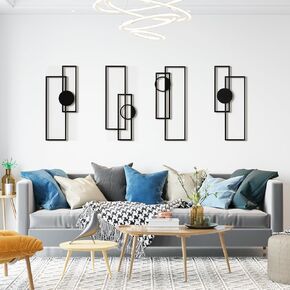 Art3d Black Metal Wall art, 4 Pieces Wall Decor for Living Room Bedroom Hallway Hotel, Natural Mountain Pattern Wall Art Style, Line Art Wall Décor
