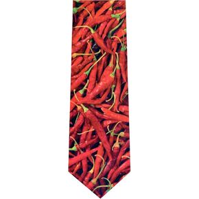 Men's Just Food - Chili Peppers Pattern Novelty Regular Length Novelty Neck Tie - Red
