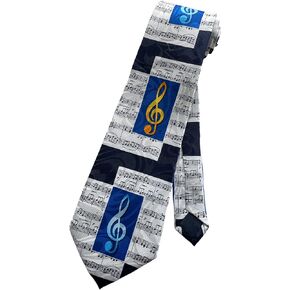 Steven Harris Mens Music Notes G Clef Score Symbols Band Concert Performer Necktie | Black | Necktie