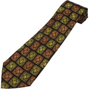 Men's Freemason Regalia Pattern Novelty Regular Length Novelty Neck Tie - Orange Yellow