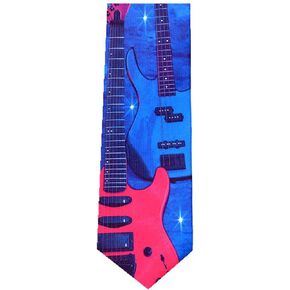 Men's Guitar Pattern Novelty Regular Length Novelty Neck Tie - Blue Red