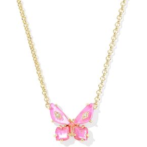 Kendra Scott Bianca Butterfly Short Pendant Necklace, 14K Gold-Plated Brass, Fashion Jewelry for Women, Pink Mix