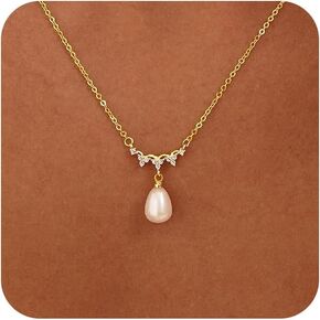 Pearl Necklaces for Women, 14K Gold Plated Charm Necklace Cute Pearl Pendant Necklace Dainty Gold Necklaces for Women Trendy Gold Jewelry