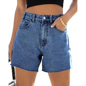 Cicy Bell Womens High Waisted Jean Shorts Summer Baggy Stretchy Straight Leg Raw Hem Mom Denim Shorts