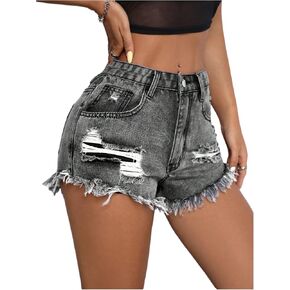 SOLY HUX Women's Summer Ripped Jeans Shorts High Waisted Straight Leg Denim Shorts Y2k Preppy Clothes