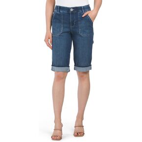 Democracy Women's Ab Solution High Rise Bermuda Shorts with Coin Pocket, Blue Coin, 4