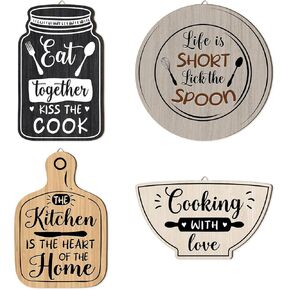 CHDITB Bathroom Wall Art Set Of 4 Accept Let Go Have Faith Inspirational Wooden Sign, Flower Wall Decor,Wooden Motivational Wall Art For Living Room, Rustic Floral Farmhouse Wooden Hanging Signs For Home Spa Decoration-8.7"x8.9"