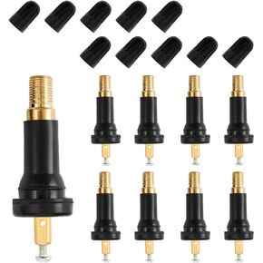 5 PCS Universal Fit TPMS 20008 Tire Valve Stem, Snap-in Tubeless Valve Stem Fit 0.453" Rim Holes, Black Rubber & Copper, Passenger Car Accessories