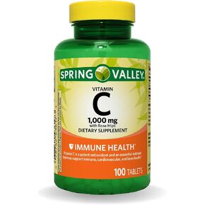 Spring Valley Vitamin C 1000mg with Rose HIPS Tablets Dietary Supplement, Antioxidant Protection, 100 Count (Pack of 1)