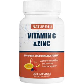 Vitamin C 1000mg with Zinc, Rose HIPS and Citrus Bioflavonoids, Immune Support Supplement Antioxidants Protection, 120 Capsules