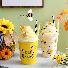 2 Pcs Bee Tiered Tray Decor with Faux Whipped Cream Cups Spring Summer Decorations Rustic Farmhouse Bee Kitchen Bee Table Centerpiece Kitchen Decorations