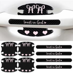 8 PCS Trust in God Car Door Handle Protector, Coquette Pink Bow Cars Door Handle Bowl Sticker, Automotive Accessories Protection Film for Most Models (Transparent)