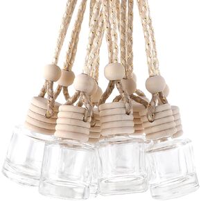 20pcs معطرات السيارة المعطرة الفارغة الزجاج العطري الناشر للسيارة الزيت ، قلادة زجاجة العطور العطر العطرية مع أغطية خشبية وسلسلة معلقة (8 مل)